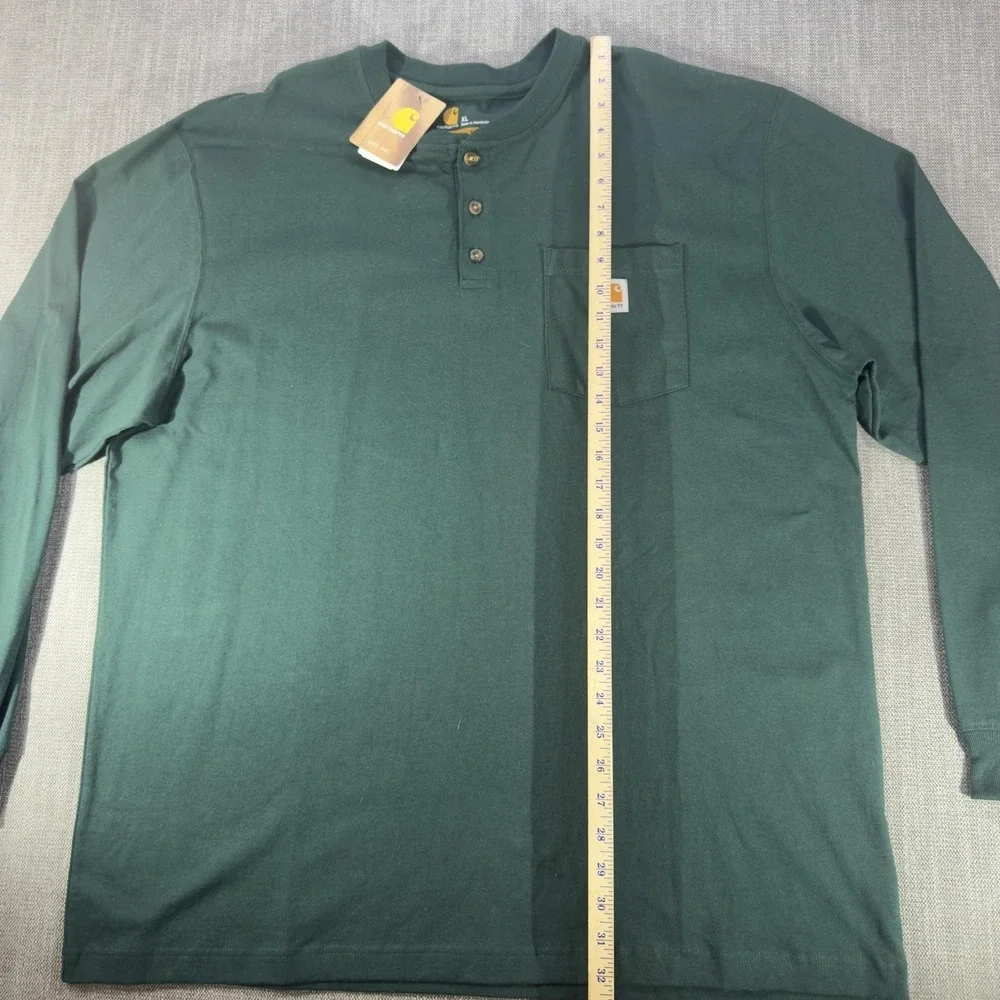 Carhartt Shirt Mens XL Green Long Sleeve Henley Pocket Original Fit Work Tee